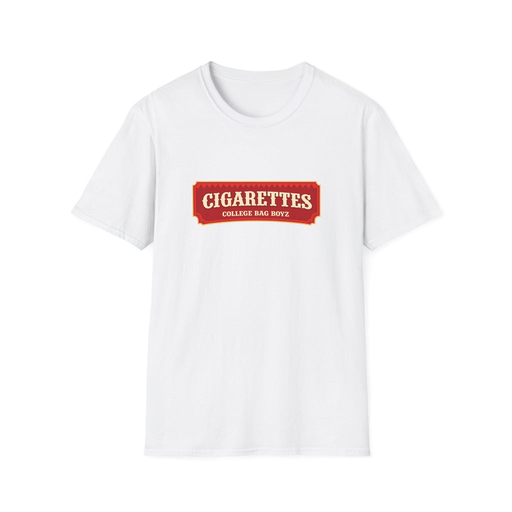 T-Shirt — 'Cigarettes' Front Patch & 'College Bag Boyz' Back Vintage Graphic