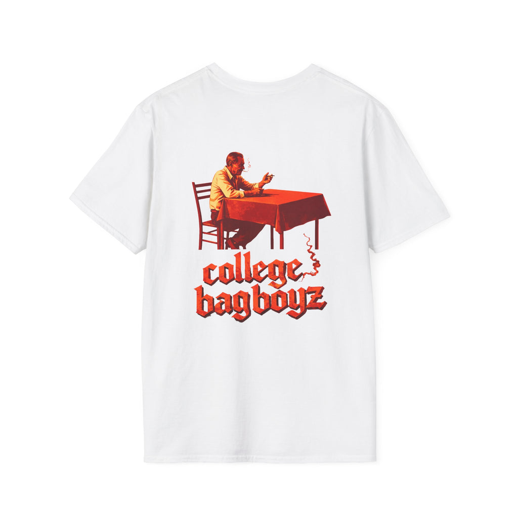 T-Shirt — 'Cigarettes' Front Patch & 'College Bag Boyz' Back Vintage Graphic