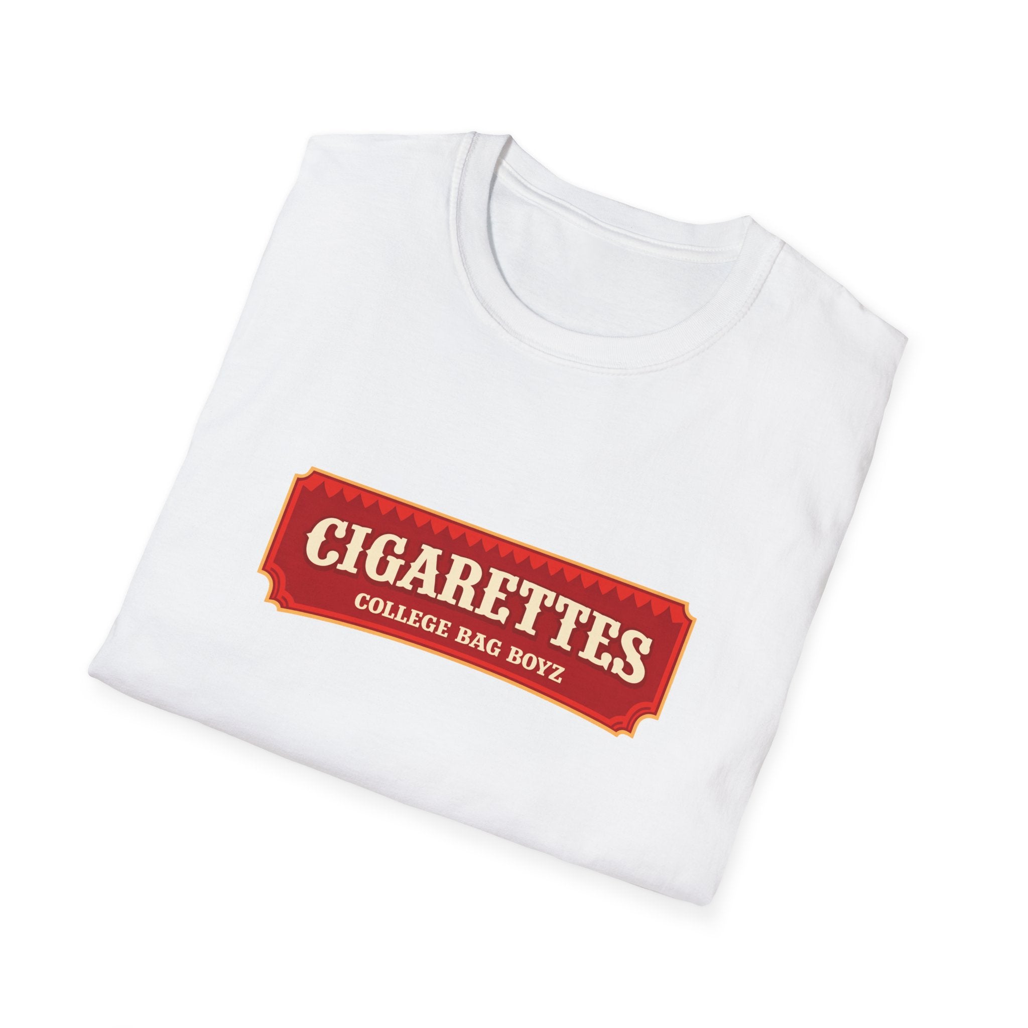 T-Shirt — 'Cigarettes' Front Patch & 'College Bag Boyz' Back Vintage Graphic